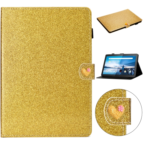 

For Lenovo Tab M10 X605F X505 Glitter Powder Love Buckle Horizontal Flip Leather Case with Holder & Card Slots(Gold)