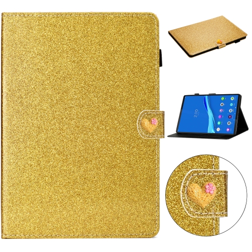 

For Lenovo Tab M10 Plus X606F Glitter Powder Love Buckle Horizontal Flip Leather Case with Holder & Card Slots(Gold)