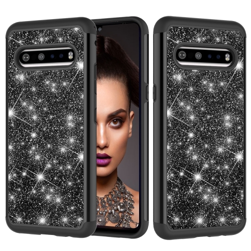 

For LG V60 ThinQ 5G / G9 ThinQ Glitter Powder Contrast Skin Shockproof Silicone + PC Protective Case(Black)