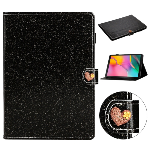

For Samsung Galaxy Tab A 10.1 T510 Love Buckle Glitter Horizontal Flip Leather Case with Holder & Card Slots(Black)
