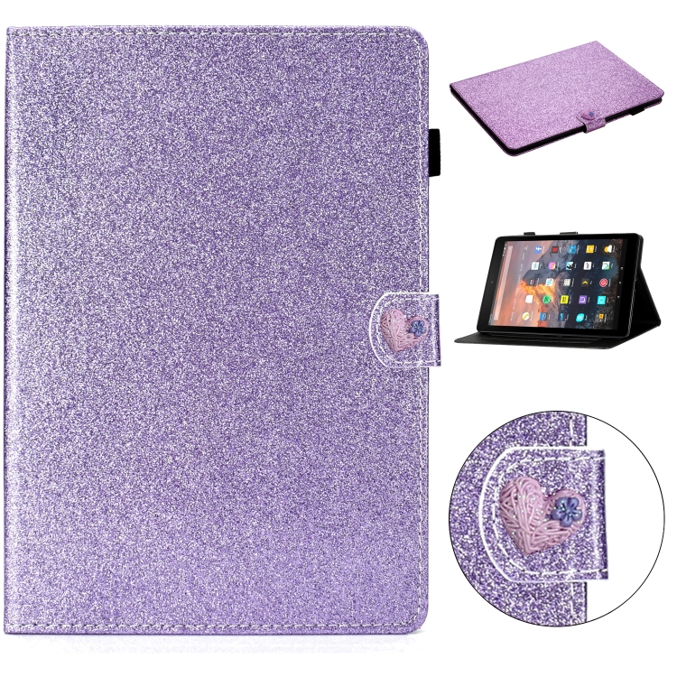 

For Amazon Kindle 4/3/2/1 Love Buckle Glitter Horizontal Flip Leather Case with Holder & Card Slots(Purple)
