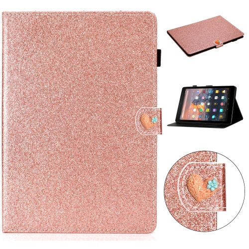 

For Amazon Kindle Fire HD 10 Love Buckle Glitter Horizontal Flip Leather Case with Holder & Card Slots(Rose Gold)