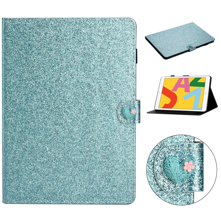 

For iPad 10.2 Love Buckle Glitter Horizontal Flip Leather Case with Holder & Card Slots(Blue)