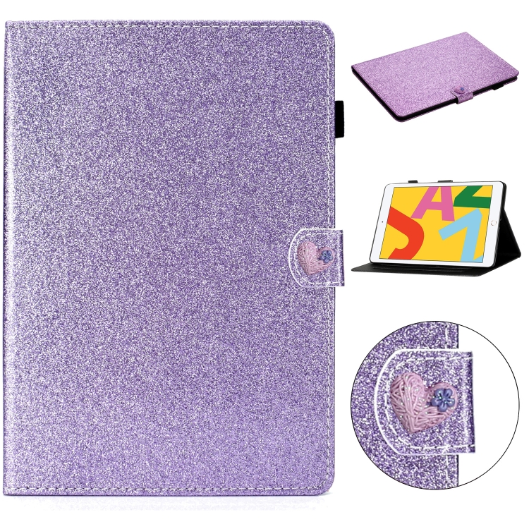 

For iPad Pro 10.5 inch Love Buckle Glitter Horizontal Flip Leather Case with Holder & Card Slots(Purple)