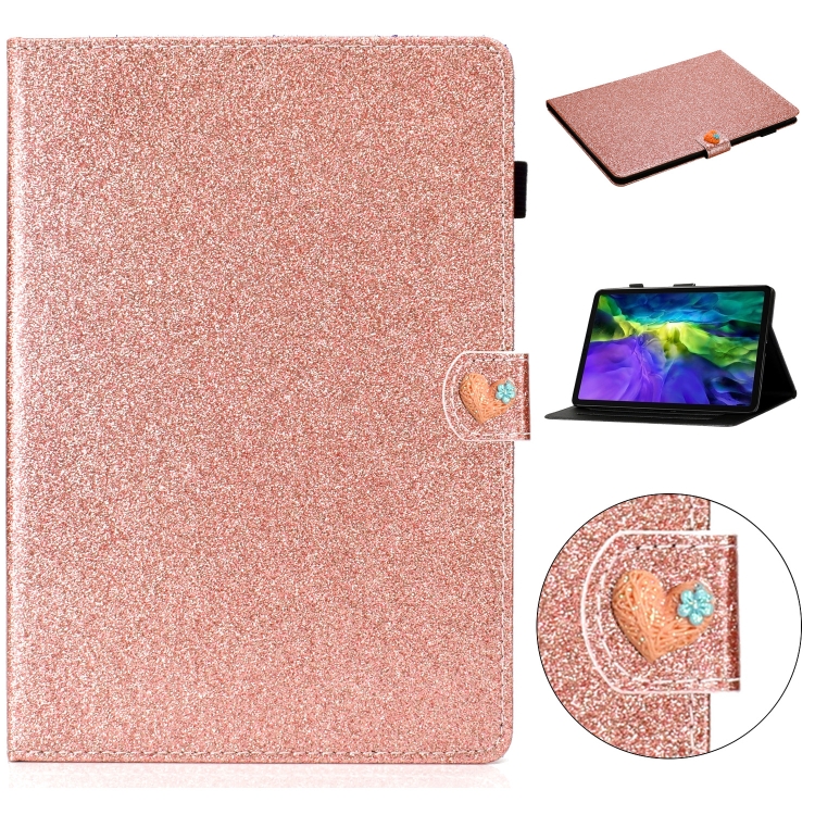 

For iPad Pro 11 (2020) Love Buckle Glitter Horizontal Flip Leather Case with Holder & Card Slots(Rose Gold)