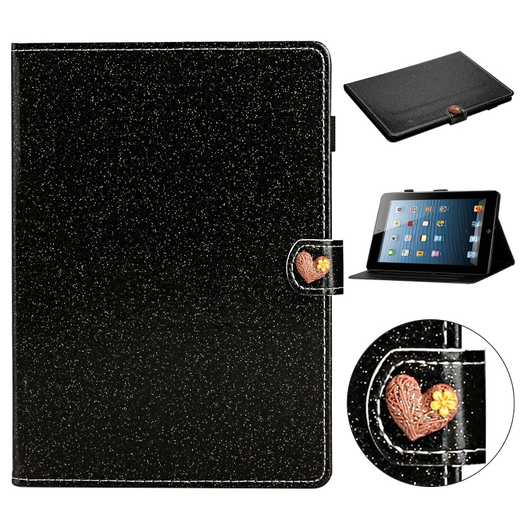 

For iPad 4 & 3 & 2 Love Buckle Glitter Horizontal Flip Leather Case with Holder & Card Slots(Black)