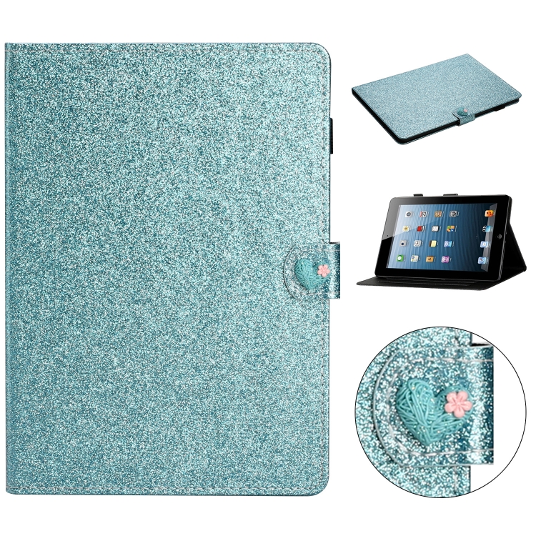 

For iPad 4 & 3 & 2 Love Buckle Glitter Horizontal Flip Leather Case with Holder & Card Slots(Blue)