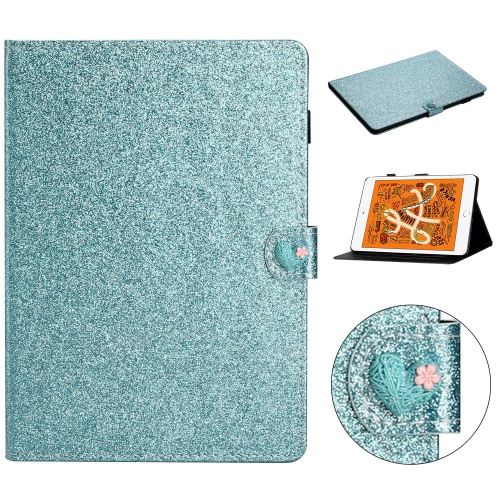 

For iPad Mini 2019 & 4 & 3 & 2 & 1 Love Buckle Glitter Horizontal Flip Leather Case with Holder & Card Slots(Blue)