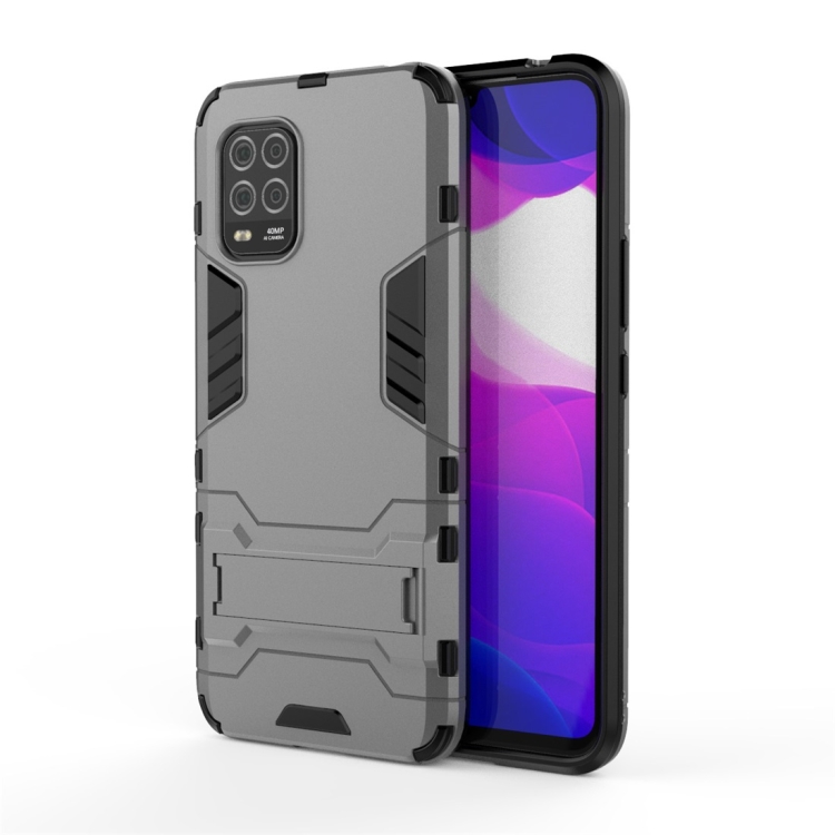 

For Xiaomi Mi 10 Lite PC + TPU Shockproof Protective Case with Invisible Holder(Grey)