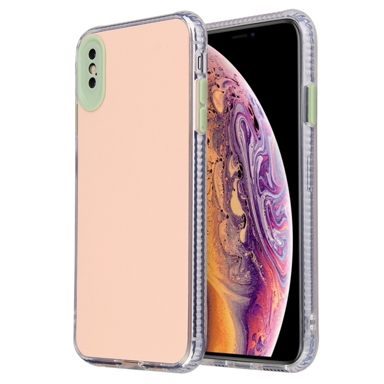 

For iPhone XR Fine Hole Series TPU + Acrylic Anti-fall Mirror Phone Protective Case(Pink Green)