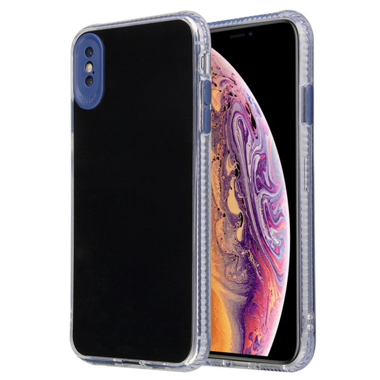 

For iPhone XS Max Fine Hole Series TPU + Acrylic Anti-fall Mirror Phone Protective Case(Black Blue)