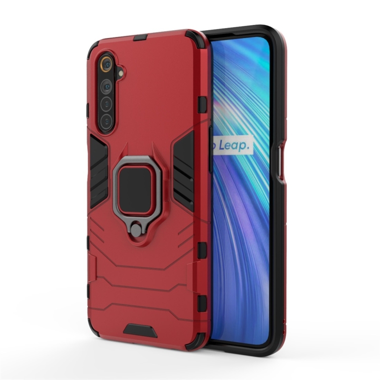 

For OPPO Realme 6 PC + TPU Shockproof Protective Case with Magnetic Ring Holder(Red)
