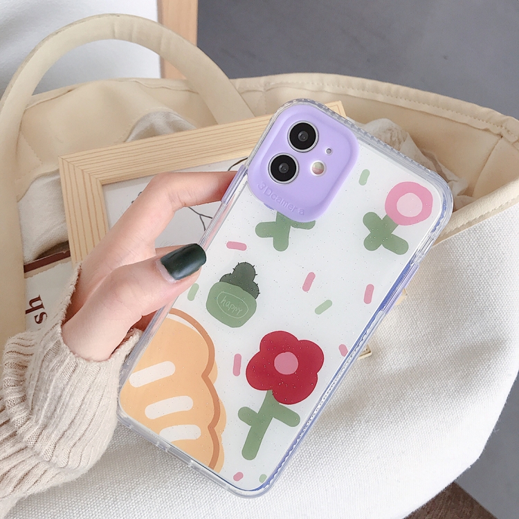 

For iPhone 11 Fine Hole Series TPU + Acrylic Anti-fall Literary Flowers Pattern Phone Protective Case(Red Flower)
