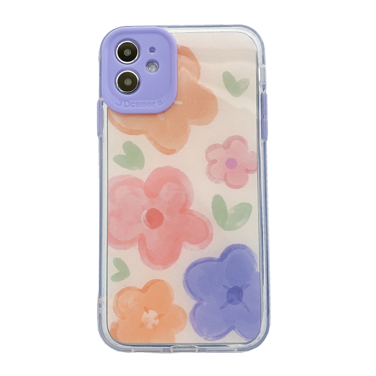 

For iPhone 11 Pro Max Fine Hole Series TPU + Acrylic Anti-fall Flowers Pattern Glitter Double-sided IMD Phone Protective Case