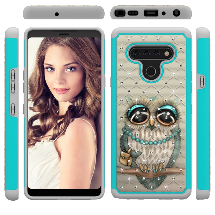 

For LG Stylo 6 Coloured Drawing Pattern with Diamond PC + TPU Protective Case(Grey Cat)