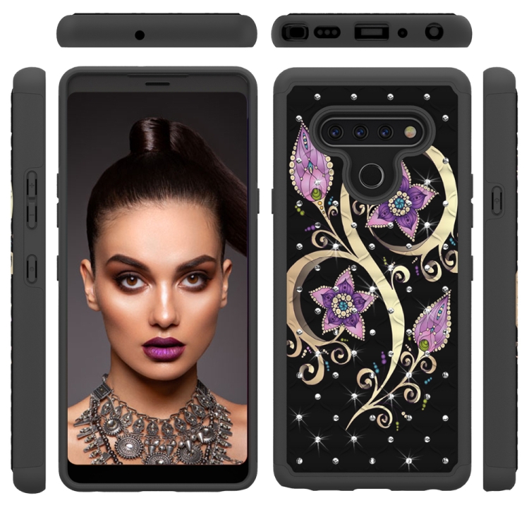 

For LG Stylo 6 Coloured Drawing Pattern with Diamond PC + TPU Protective Case(Peacock Flower)
