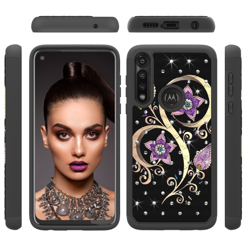 

For Motorola Moto G Power Coloured Drawing Pattern with Diamond PC + TPU Protective Case(Peacock Flower)