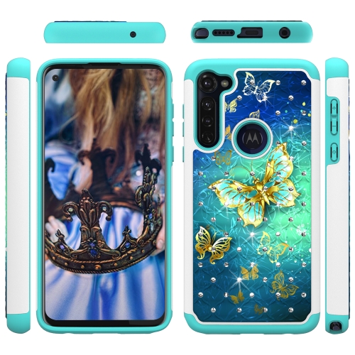

For Motorol Moto G Stylus / G8 Stylus Coloured Drawing Pattern with Diamond PC + TPU Protective Case(Golden Butterfly)