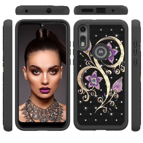 

For Motorola Moto E7 Coloured Drawing Pattern with Diamond PC + TPU Protective Case(Peacock Flower)