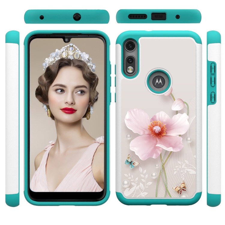 

For Motorola Moto E7 Coloured Drawing Pattern PU Skinny + TPU Protective Case(Pearl Flower)