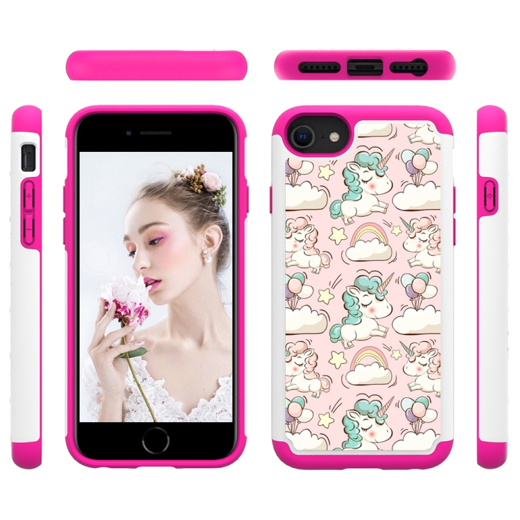 

For iPhone SE 2020 / 8 / 7 Coloured Drawing Pattern PU Skinny + TPU Protective Case(Pink Pony)