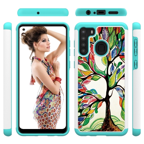 

For Samsung Galaxy A21 (US Version) Coloured Drawing Pattern PU Skinny + TPU Protective Case(Colorful Tree)