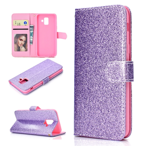 

For Samsung Galaxy A6 (2018) Glitter Powder Horizontal Flip Leather Case with Card Slots & Holder & Photo Frame & Wallet(Purple)