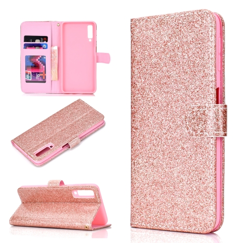 

For Samsung Galaxy A7 (2018) Glitter Powder Horizontal Flip Leather Case with Card Slots & Holder & Photo Frame & Wallet(Rose Gold)