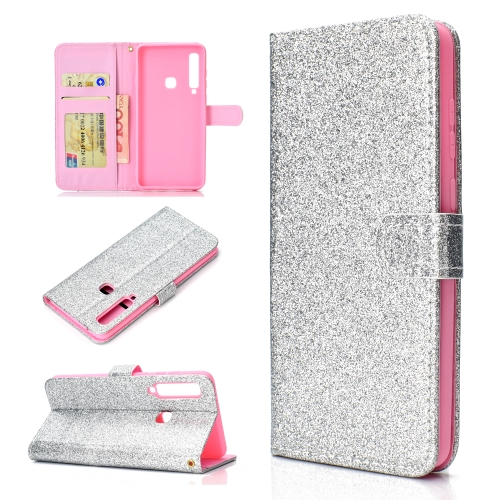 

For Samsung Galaxy A9 (2018) Glitter Powder Horizontal Flip Leather Case with Card Slots & Holder & Photo Frame & Wallet(Silver)