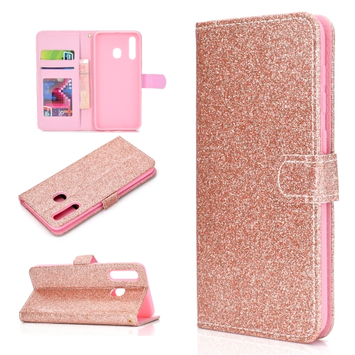 

For Samsung Galaxy A20e Glitter Powder Horizontal Flip Leather Case with Card Slots & Holder & Photo Frame & Wallet(Rose Gold)