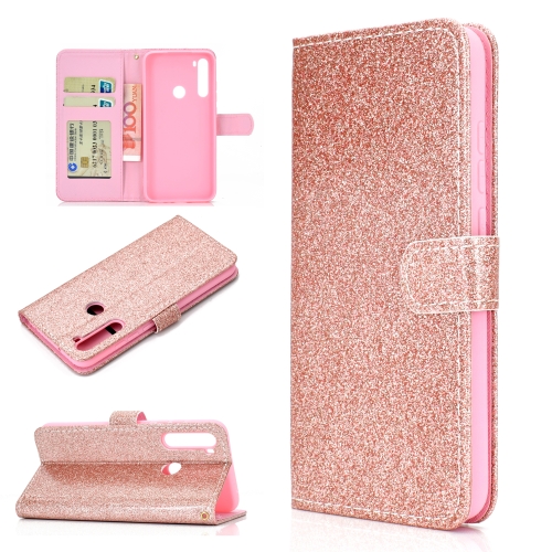 

For Samsung Galaxy A21 Glitter Powder Horizontal Flip Leather Case with Card Slots & Holder & Photo Frame & Wallet(Rose Gold)