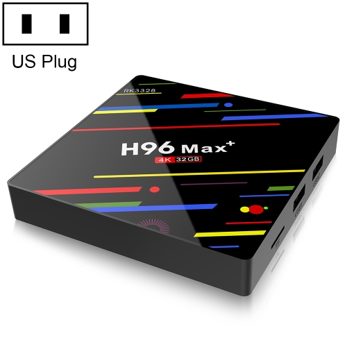 

H96 Max+ 4K Ultra HD Full HD Media Player Smart TV BOX with Remote Controller, Android 9.0, RK3328 Quad-Core 64bit Cortex-A53, 4GB+32GB, Support TF Card / USBx2 / AV / Ethernet, Plug Specification:US Plug