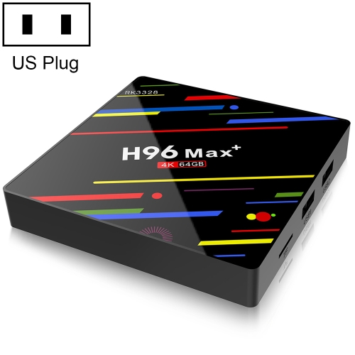

H96 Max+ 4K Ultra HD LED Display Media Player Smart TV Box with Remote Controller, Android 9.0, RK3328 Quad-Core 64bit Cortex-A53, 4GB+64GB, Support TF Card / USBx2 / AV / Ethernet, Plug Specification:US Plug