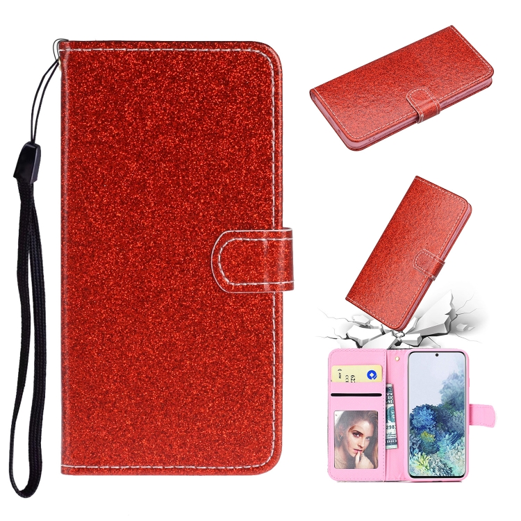 

For Samsung Galaxy A31 Glitter Powder Horizontal Flip Leather Case with Card Slots & Holder & Photo Frame & Wallet(Red)