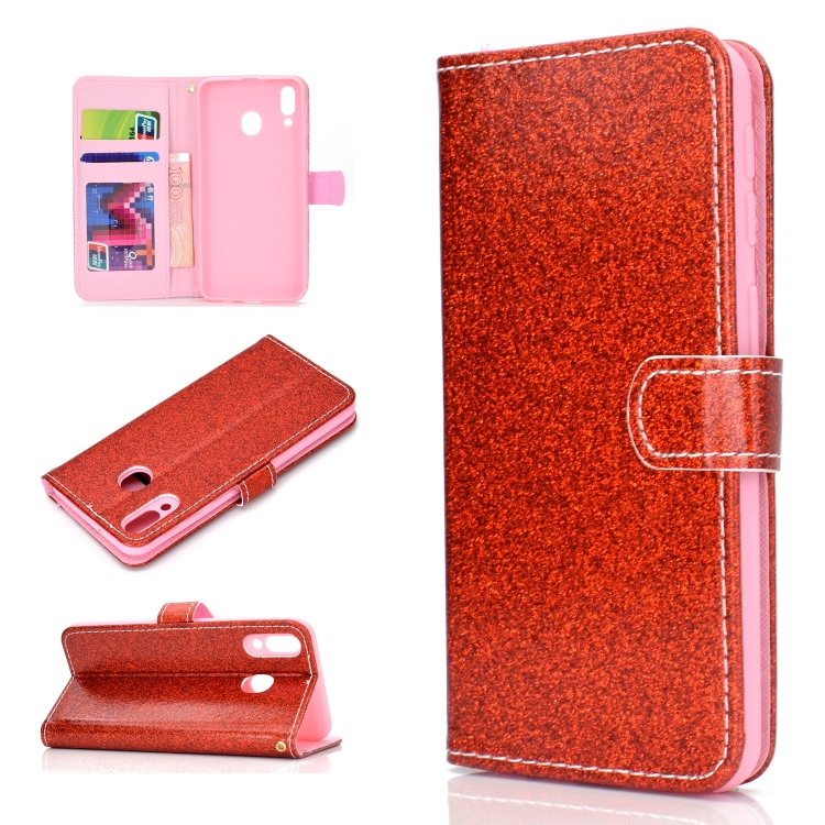 

For Samsung Galaxy A40 Glitter Powder Horizontal Flip Leather Case with Card Slots & Holder & Photo Frame & Wallet(Red)