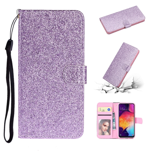 

For Samsung Galaxy A41 Glitter Powder Horizontal Flip Leather Case with Card Slots & Holder & Photo Frame & Wallet(Purple)