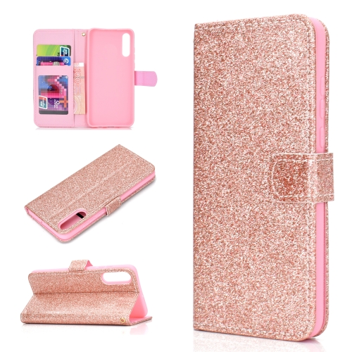 

For Samsung Galaxy A50 Glitter Powder Horizontal Flip Leather Case with Card Slots & Holder & Photo Frame & Wallet(Rose Gold)