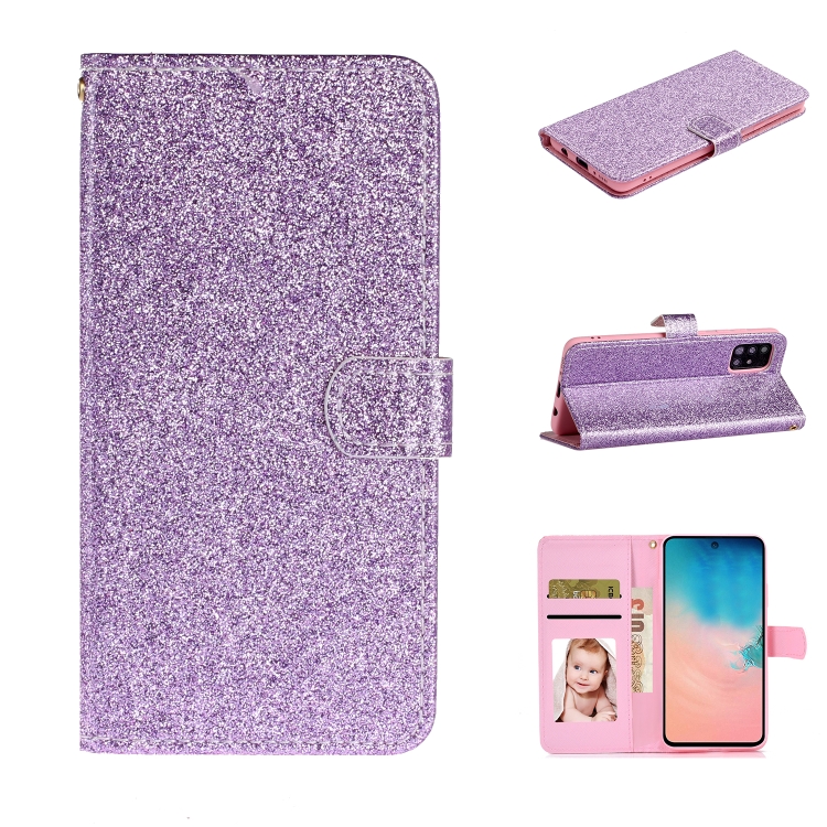 

For Samsung Galaxy A71 Glitter Powder Horizontal Flip Leather Case with Card Slots & Holder & Photo Frame & Wallet(Purple)