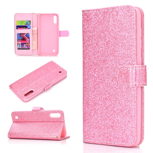 

For Samsung Galaxy A10 / M10 Glitter Powder Horizontal Flip Leather Case with Card Slots & Holder & Photo Frame & Wallet(Pink)