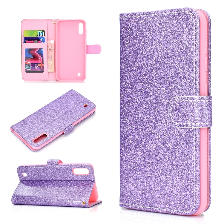 

For Samsung Galaxy A10 / M10 Glitter Powder Horizontal Flip Leather Case with Card Slots & Holder & Photo Frame & Wallet(Purple)