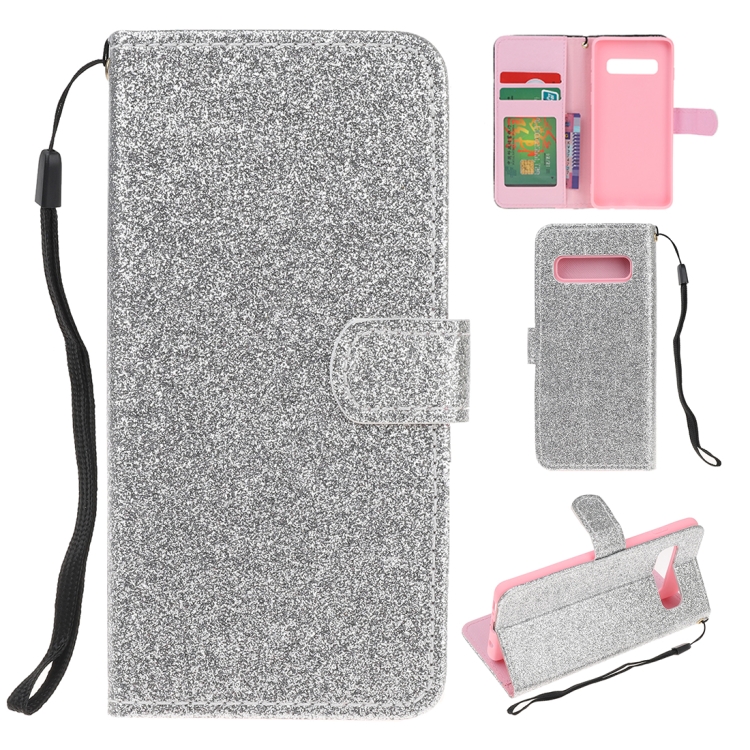 

For Samsung Galaxy S10 Plus Glitter Powder Horizontal Flip Leather Case with Card Slots & Holder & Photo Frame & Wallet(Silver)