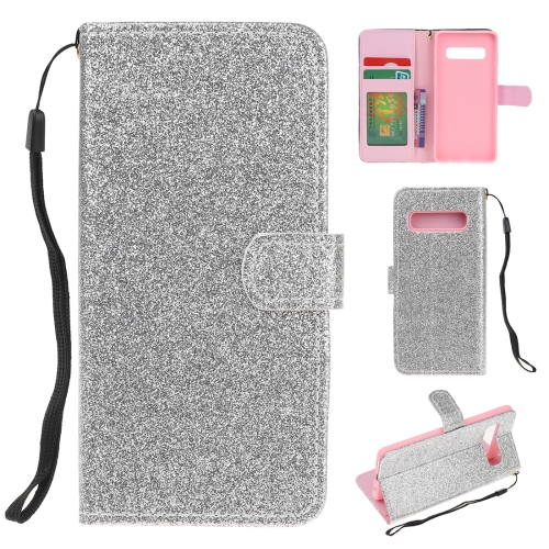 

For Samsung Galaxy S10e Glitter Powder Horizontal Flip Leather Case with Card Slots & Holder & Photo Frame & Wallet(Silver)