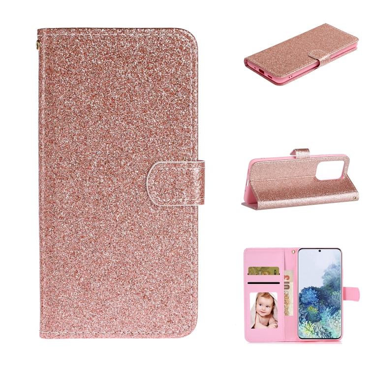 

For Samsung Galaxy S20 Ultra Glitter Powder Horizontal Flip Leather Case with Card Slots & Holder & Photo Frame & Wallet(Rose Gold)