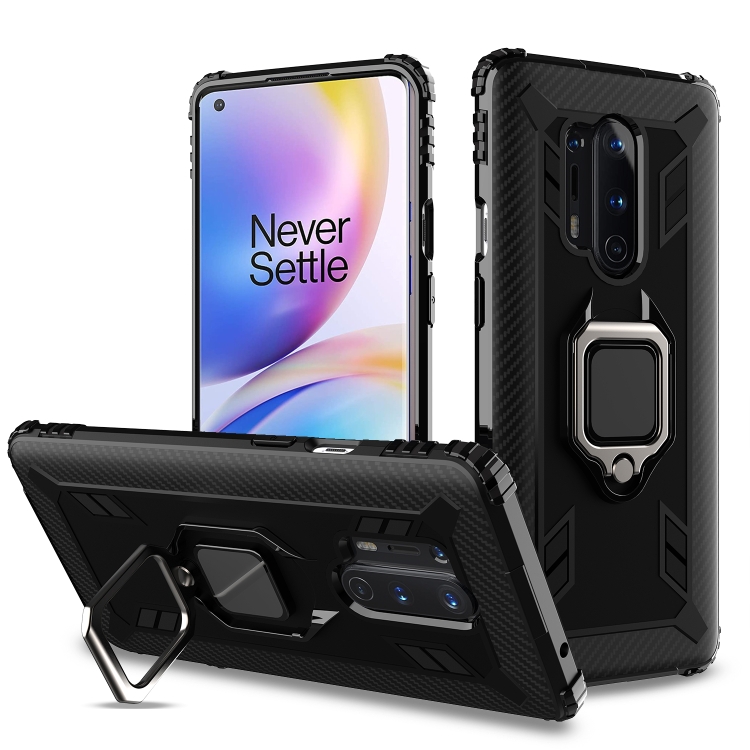 

For OnePlus 8 Pro Carbon Fiber Protective Case with 360 Degree Rotating Ring Holder(Black)