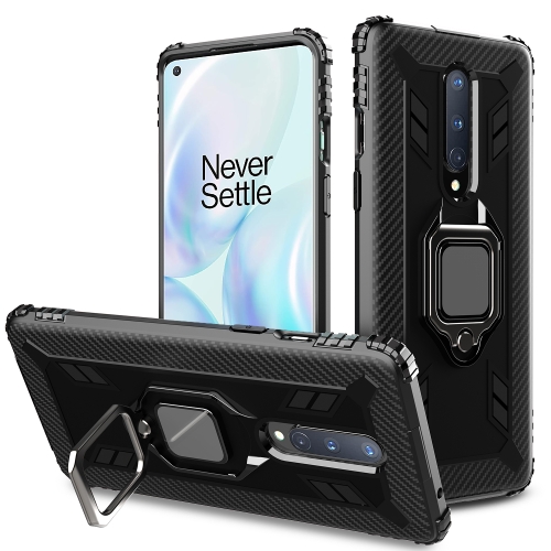 

For OnePlus 8 Carbon Fiber Protective Case with 360 Degree Rotating Ring Holder(Black)