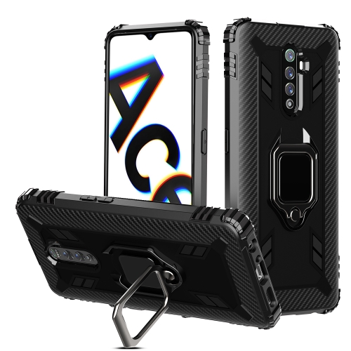 

For OPPO Realme X2 Pro / Reno Ace Carbon Fiber Protective Case with 360 Degree Rotating Ring Holder(Black)