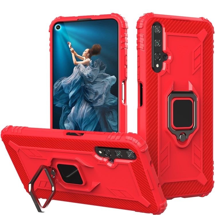 

For Huawei Honor 20 / 20S / Nova 5T Carbon Fiber Protective Case with 360 Degree Rotating Ring Holder(Red)