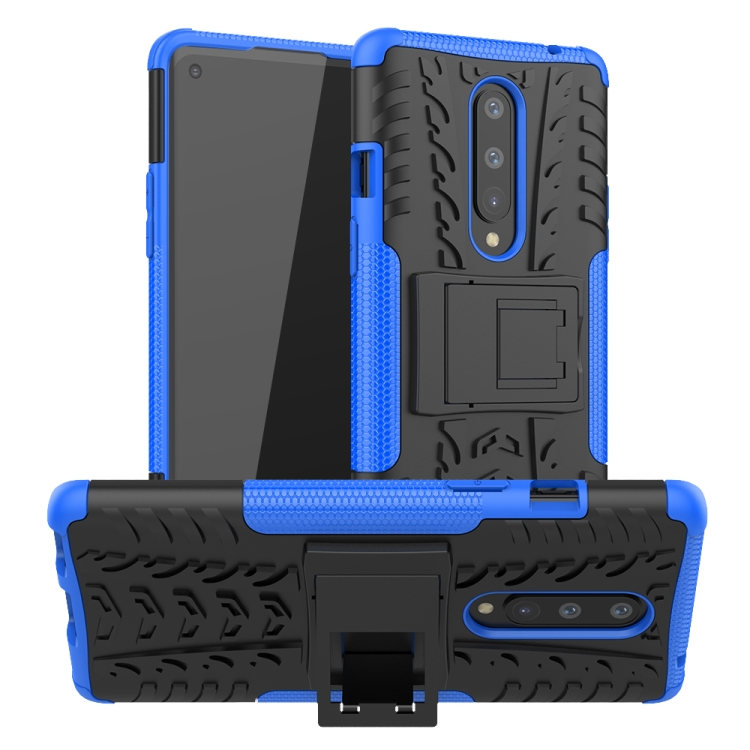 

For OnePlus 8 Tire Texture Shockproof TPU + PC Protective Case with Holder(Blue)
