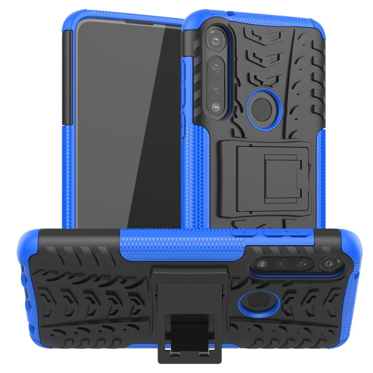 

For Motorola Moto G Power Tire Texture Shockproof TPU + PC Protective Case with Holder(Blue)