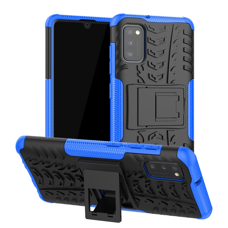 

For Samsung Galaxy A41 EU Version Tire Texture Shockproof TPU + PC Protective Case with Holder(Blue)